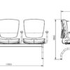 Desenho técnico com as dimensões da longarina Vênus 3 lugares