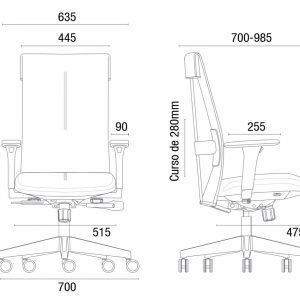 Cadeira Ergonomica Presidente LEEF dimensões