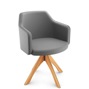 Poltrona Duo 36074 – base giratória piramidal em madeira envernizada