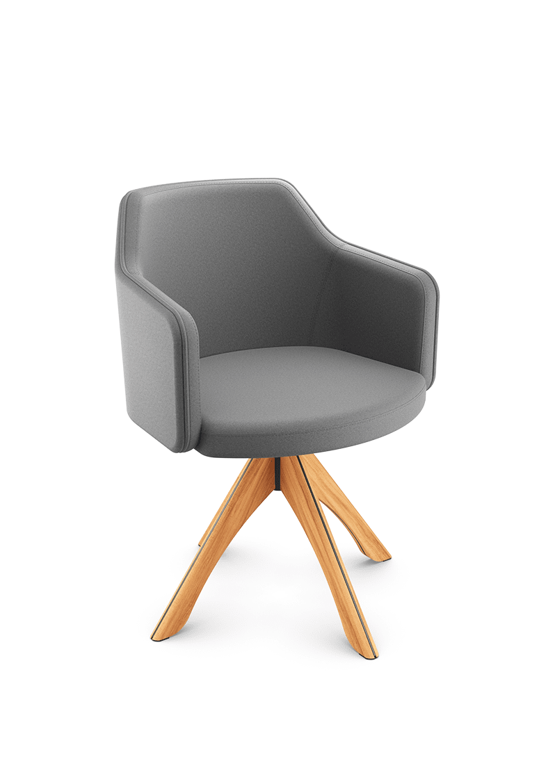 Poltrona Duo 36074 – base giratória piramidal em madeira envernizada