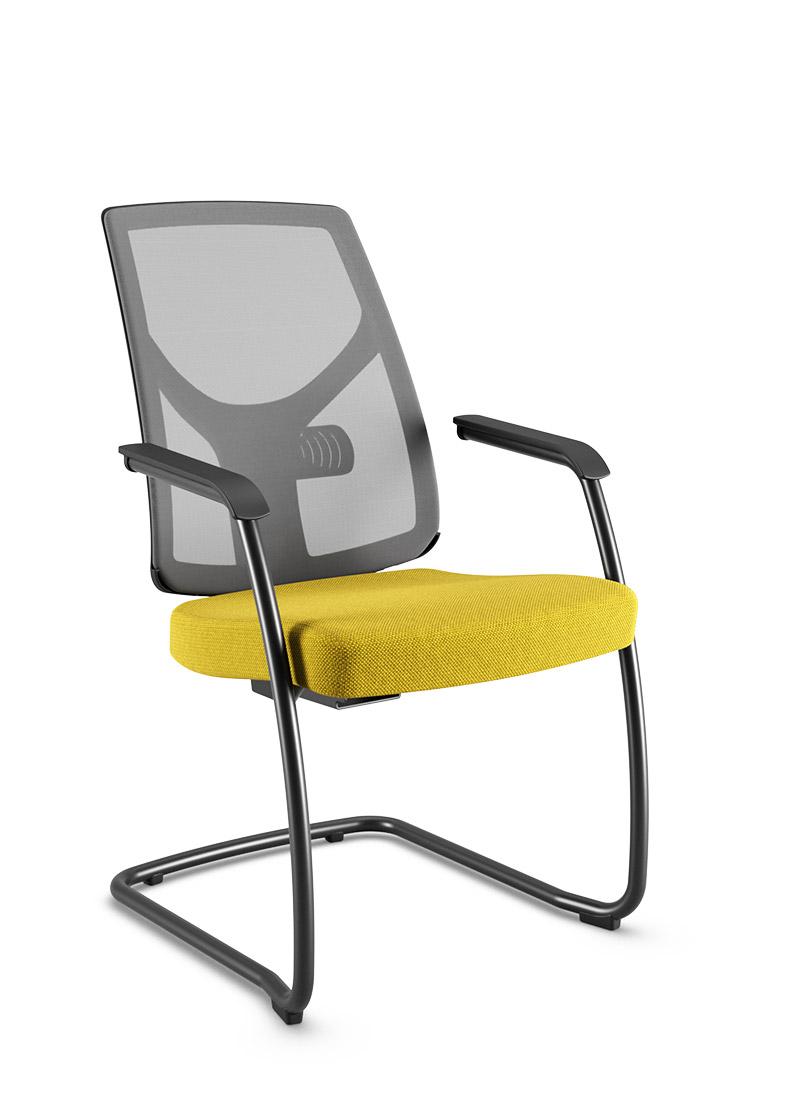 Cadeira Yon 47306 SI aproximação – tela Velo grafite – braços integrados – assento amarelo