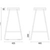 Desenho técnico com as medidas da banqueta Spin 36814 Cavaletti: altura 705 mm, largura 425 mm, profundidade 445 mm, assento de 65 mm e apoio para os pés a 200 mm do chão