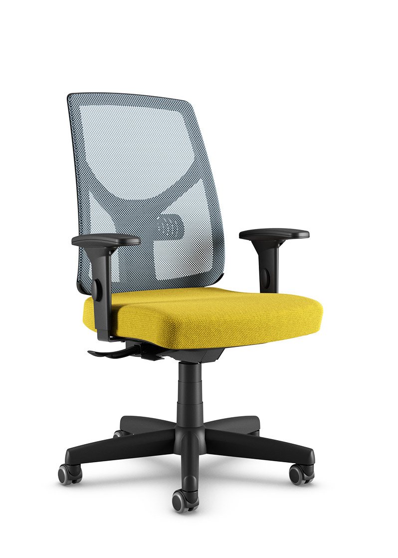 Cadeira Yon 47101 SRY – tela New Net cinza – braços SL – base aço com capa – assento amarelo