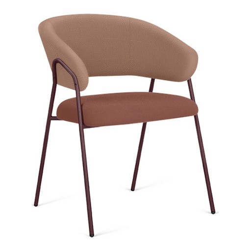 Poltrona W Lounge bicolor, com encosto bege e assento terracota e estrutura em aço bordô