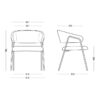 Desenho técnico com as dimensões da Poltrona W Lounge: 63,1 cm de largura, 57,2 cm de profundidade e 76 cm de altura