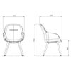Desenho técnico da poltrona WAY encosto alto: largura 62,5 cm, profundidade 65,8 cm, altura 92,2 cm e assento a 46,6 cm