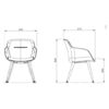 Desenho técnico da poltrona WAY encosto baixo: largura 62,5 cm, profundidade 61,3 cm, altura 84,2 cm e assento a 46,6 cm