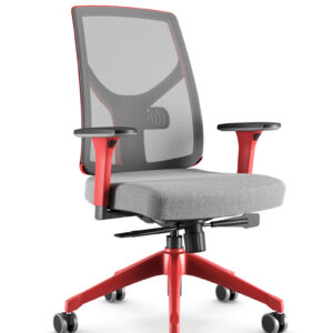 Cadeira Yon 47301 Syncron – tela Velo grafite – braços MC – base UP – detalhe vermelho Aurora